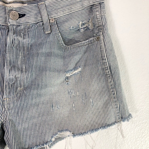 AMO Denim Tomboy Short In Ticking Stripe Wash - Picture 9 of 16